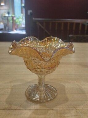 Vintage Imperial Glass Grape Marigold Carnival Glass Ruffled Pedestal Compote